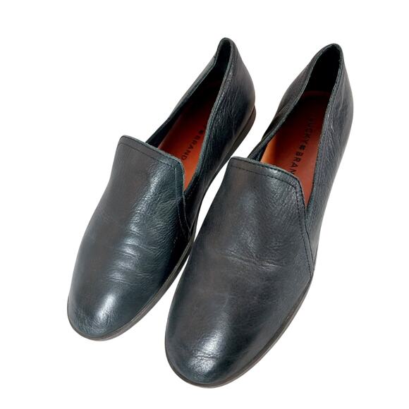 Lucky Brand Shoes - LUCKY BRAND! BLACK GENUINE LEATHER 'NO HEEL" SLEEK & CHIC LOSFER FLATS! SZ 8.5M